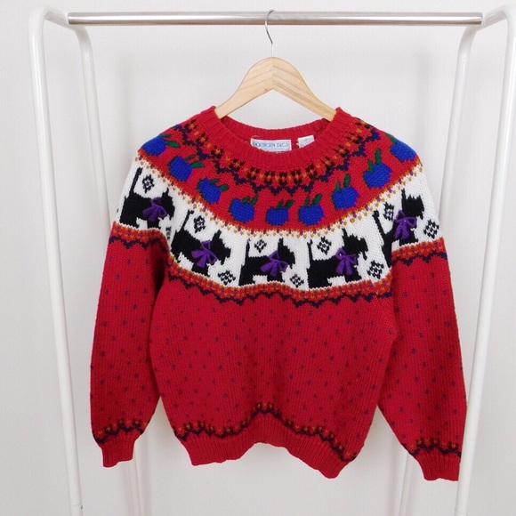 Vintage | Sweaters | Vintage Red Scottie Dog Sweater | Poshmark